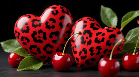 豹纹心形与樱桃