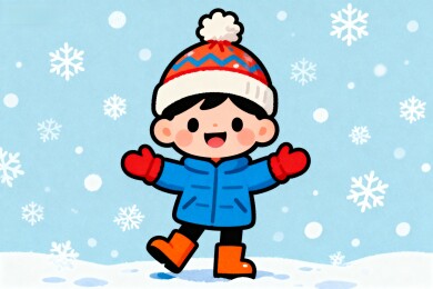 卡通男孩雪地欢乐场景