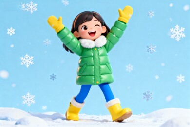 卡通女孩雪地欢乐跳跃