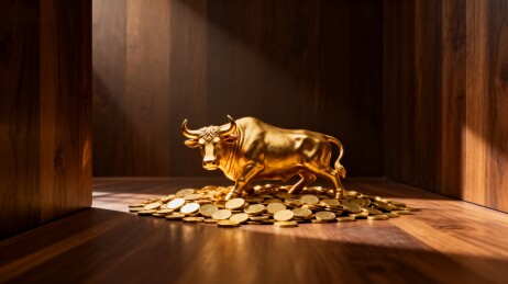 金色牛像与金币堆