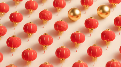 红灯笼金球浅粉背景