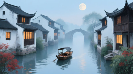 水乡月夜小巷