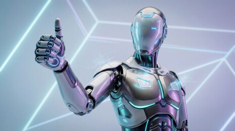 未来机器人竖起大拇指科技感十足