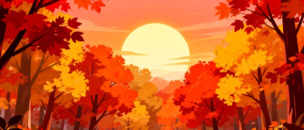 秋日枫林暖色林间落日场景