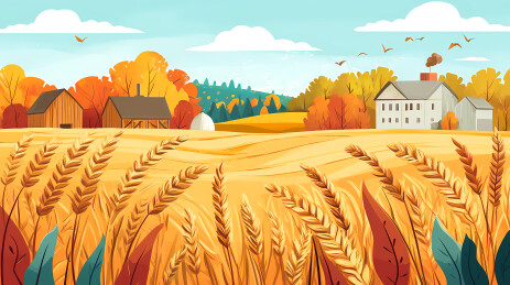 金黄麦田与温馨农舍
