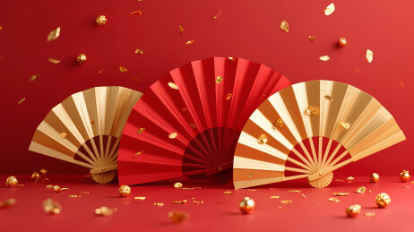 喜庆红扇金屑背景