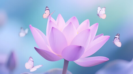 紫莲飞蝶蓝绿背景