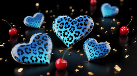 蓝豹纹心形樱桃图