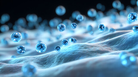 微观世界中的蓝色液滴与细胞结构