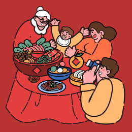 新年家人团圆饭矢量插画