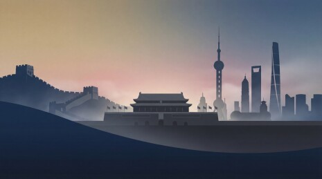 中国地标建筑剪影日落风景