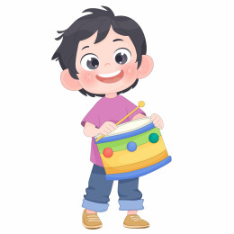 男孩拿鼓学习打鼓儿童卡通插画