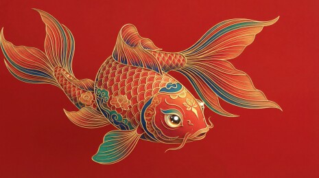 红色背景金色鲤鱼装饰图案