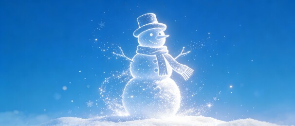 雪人立雪地蓝天背景