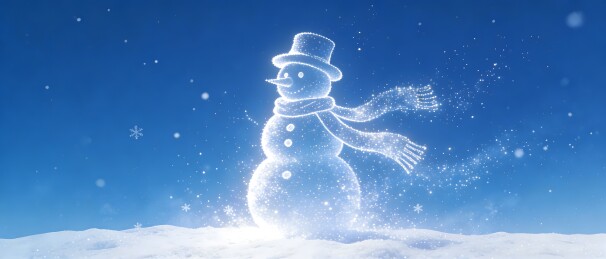 蓝色背景下的发光雪人