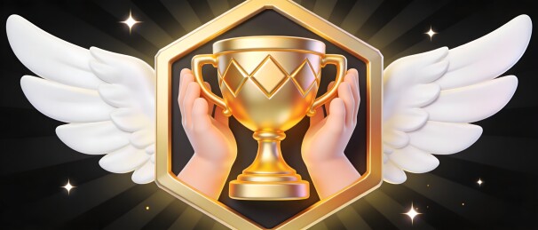 双手捧金杯展翅象征胜利