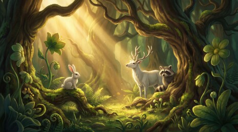 奇幻森林中动物和谐共处
