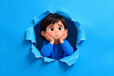 探出墙洞的卡通人物插画