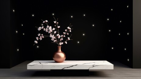 深色星空单枝植物图