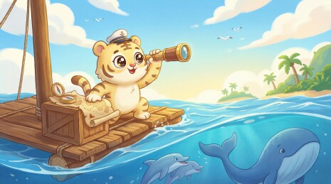 小老虎航海探险海豚鲸鱼相伴