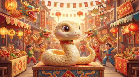 蛇年春节街头庆典热闹非凡