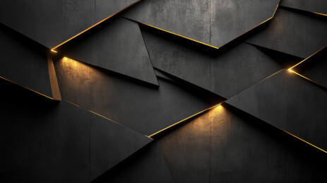 黑色质感几何墙面金色发光线条背景