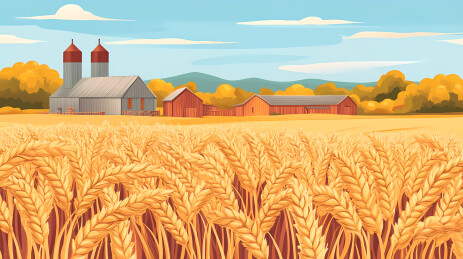 金黄麦田与温馨农舍