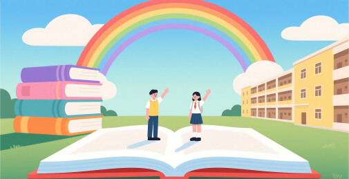 卡通开学季校园插画背景