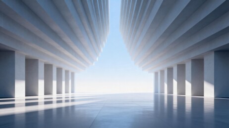 现代建筑对称廊道光影效果