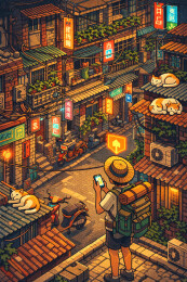 像素风夜巷旅行者