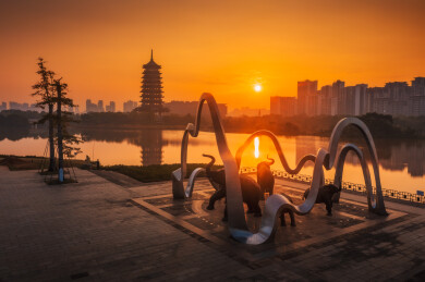 南宁五象湖公园日出朝霞