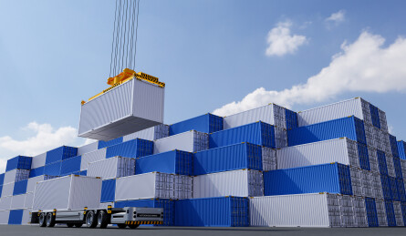 三维渲染的无人自动化码头货运场景概念图