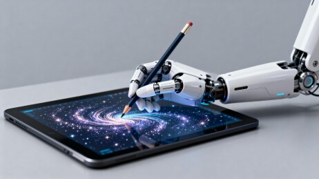 机械臂用触屏笔绘制星系图案