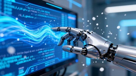 机械手触碰科技屏幕展示未来感