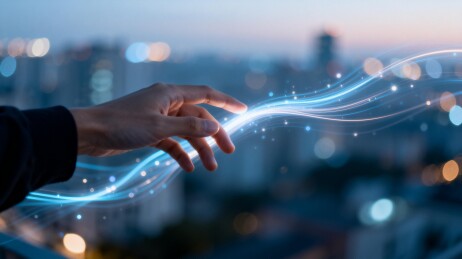 手触发光线条城市夜景