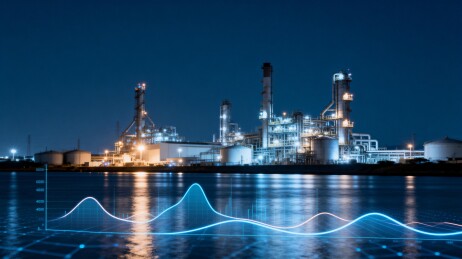 夜晚工业厂区灯光与数据曲线