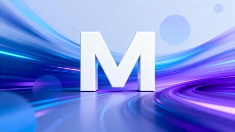 蓝色动感背景中的白色字母M
