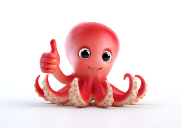 一只卡通章鱼竖起大拇指