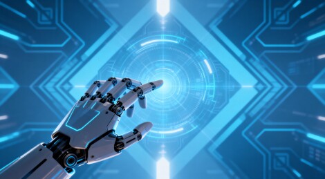 机械手触碰未来科技界面