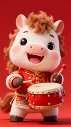 萌马玩偶敲鼓新年形象