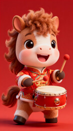 萌马玩偶敲鼓新年形象