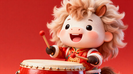 萌马玩偶敲鼓新年形象