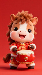 萌马玩偶敲鼓新年形象