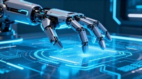 未来科技机械手触碰虚拟界面