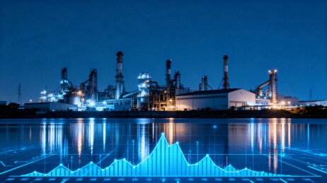 夜晚工业厂区灯光倒影