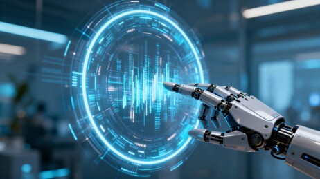 机械手触碰未来科技界面