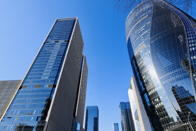 蓝天下的北京丽泽金融商务区建筑群风光