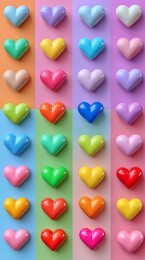 彩心拼贴多色亮面爱心阵列柔色撞色视觉 关