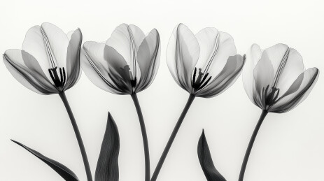 极简郁金香花卉X光透视黑白艺术图