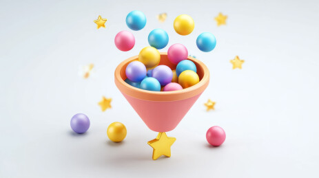 彩色圆球落入漏斗的3D创意构图